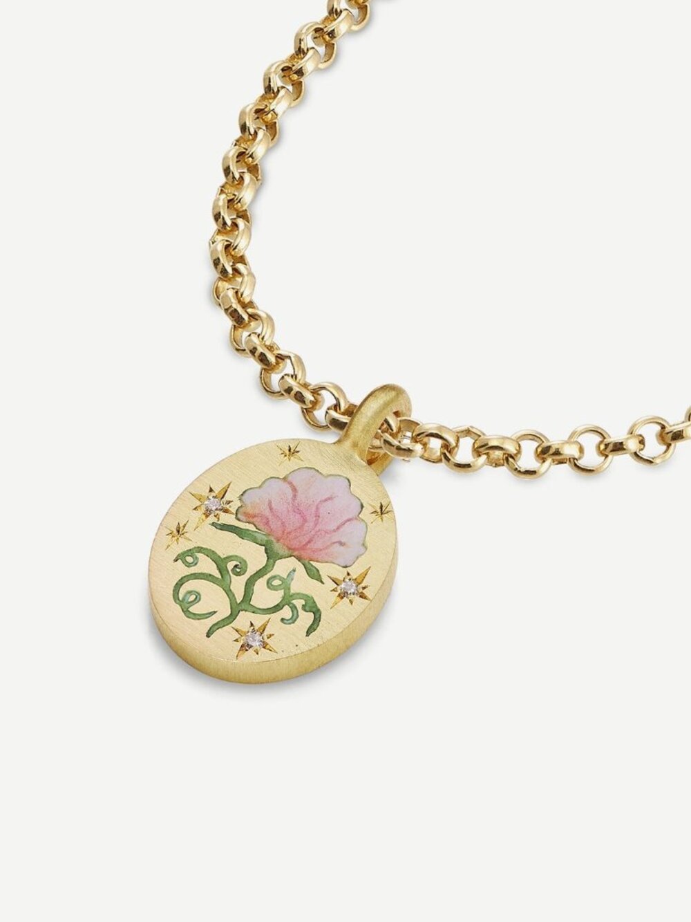 18K Gold Painted Stainless Steel Pendant Necklace Colorful Enamel Art, 18" + 2